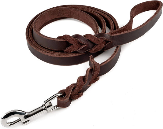 Braided Brown Leather Leash